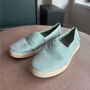TOMS Turquoise Shiny Woven Slip-On Loafers